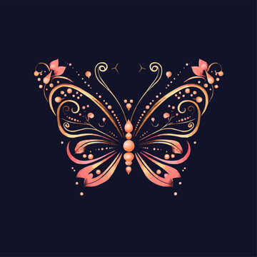Queen crown butterfly with line art style logo design template