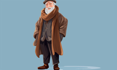 old man waring cosy winter clothes isolated vector style on isolated background illustration