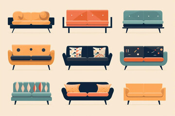 A set of different sofas.