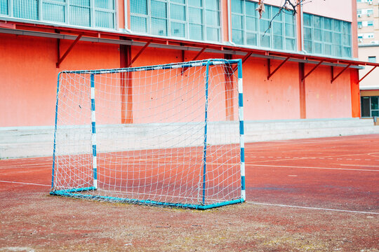 Handball goal on outdoor pitch in school playground