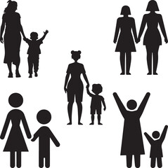 Default Flat design mother and son silhouette illustration