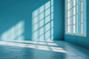 Blue background with shadows of window on the floor