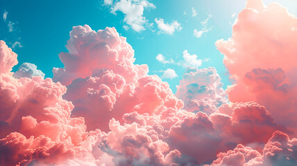 una cautivadora imagen de fondo con un romántico cielo azul adornado con suaves y esponjosas nubes rosas. - obrazy, fototapety, plakaty