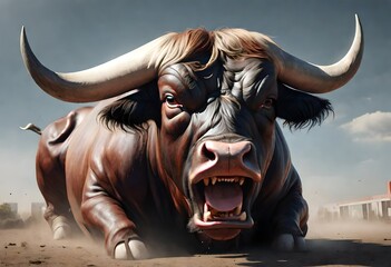 an enraged bull having a tantrum - obrazy, fototapety, plakaty