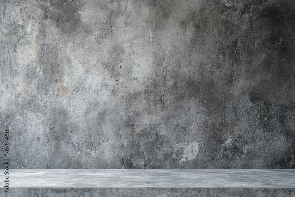 Poster empty gray wall studio with concrete backdrop and floor for product display.
