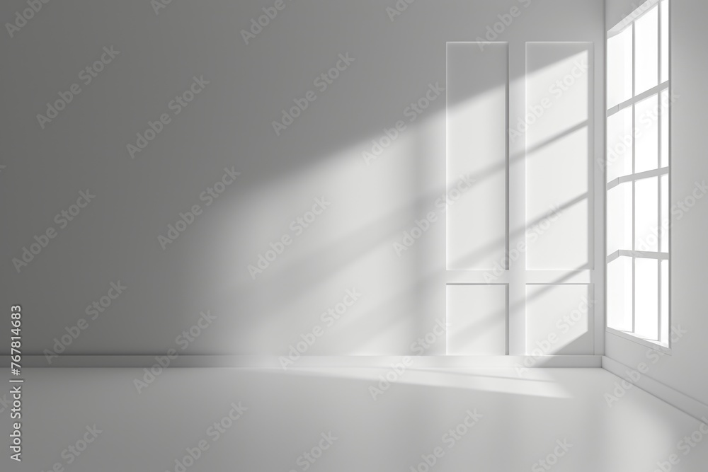 Poster gray background for product presentation with light from the window