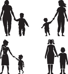 Default Flat design mother and son silhouette illustration