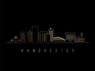 Golden Manchester skyline silhouette.  Manchester NH architecture. Golden cityscape with landmarks. Business travel concept. - 767814816
