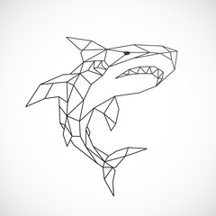Geometric shark illustration. Black lines. - 767814895