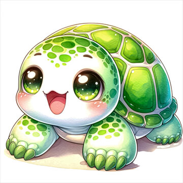 An illustration of Land turtle crawling on the ground, rendered in watercolor style.