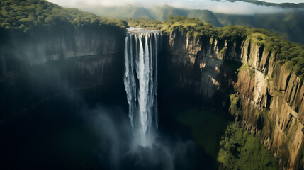 a huge waterfall in the deep forest - obrazy, fototapety, plakaty