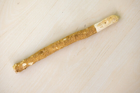 Islamic natural toothbrush Miswak. It is a traditional chewing stick used for oral hygiene. It is made from the roots, twigs, and stem of the Salvadora persica plant, also known as the Toothbrush tree