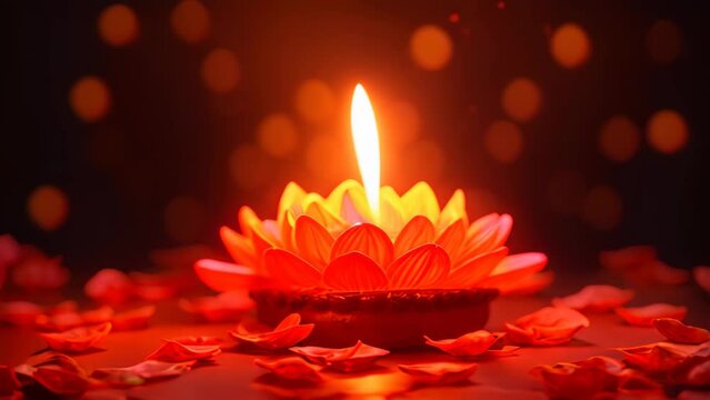 beautiful diwali diya on dark bokeh background, Happy Diwali festival of lights background with diya and flowers, AI Generated