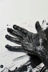 Closeup studio shot of inkdipped fingers against stark white paper, creating a stark contrast of creativity and blank possibilities