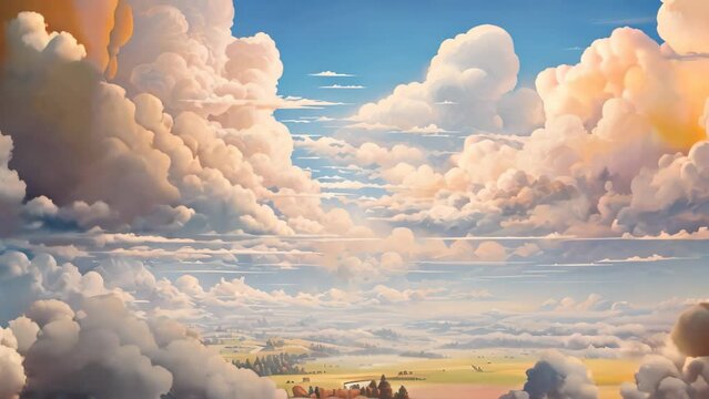 Fantasy landscape with clouds in the sky. 3d illustration, landscape with clouds, AI Generated