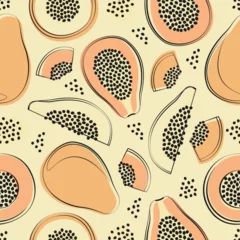 Foto op Plexiglas Seamless pattern with papaya in flat design. Fruit flat minimal vector illustration.  © tigadesign