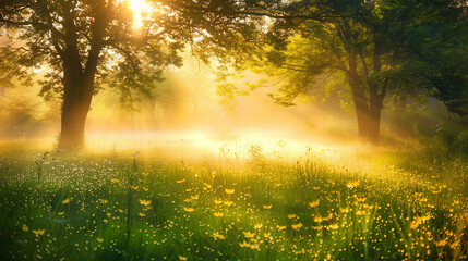 Obraz premium Vibrant Spring Meadow at Sunrise