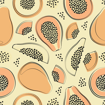 Seamless pattern with papaya in flat design. Fruit flat minimal vector illustration.
