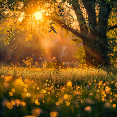 Fototapeta premium Vibrant Spring Meadow at Sunrise