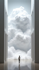 vertical background abstract man in the clouds, the concept of soul faith god dream psychology
