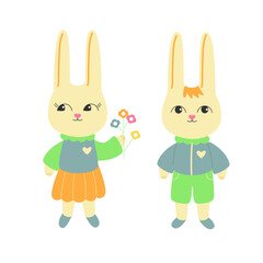 Happy Easter bunny, rabbit. Easter holiday decor elements isolated on a white background.