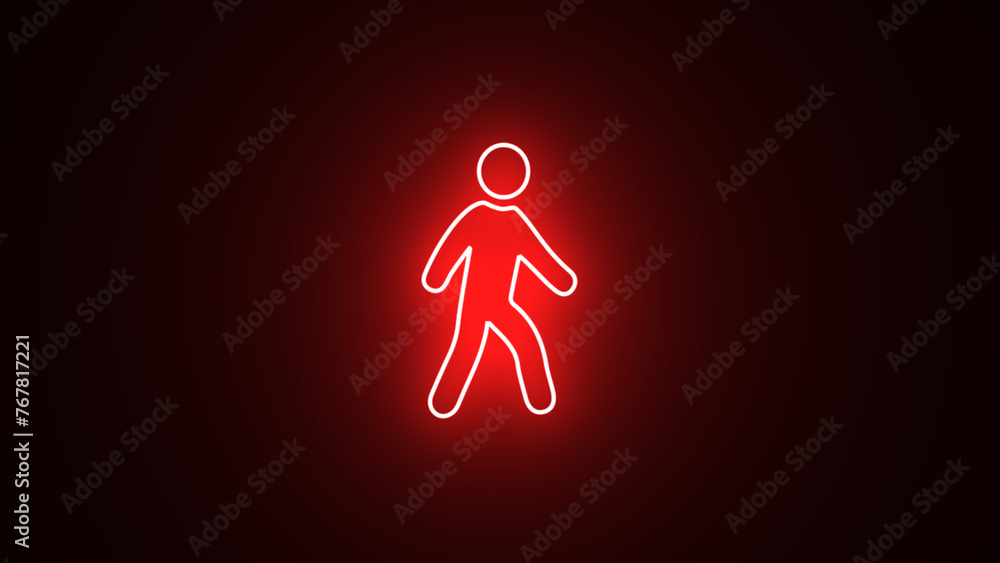 Poster neon line glowing pedestrian sign. walking neon icon. editable line icon of stick man or stick figur