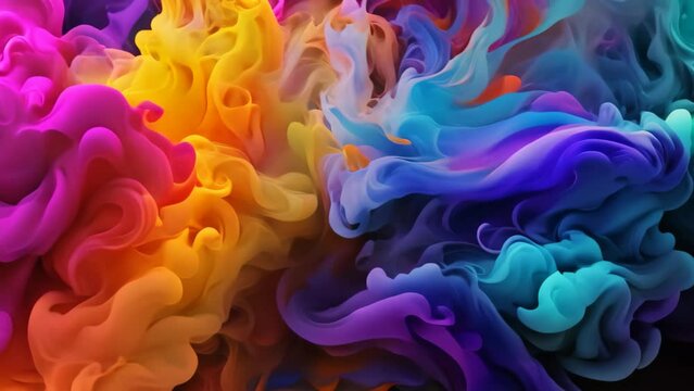Colorful ink in water on a black background. Abstract background, multicolored smoke, AI Generated
