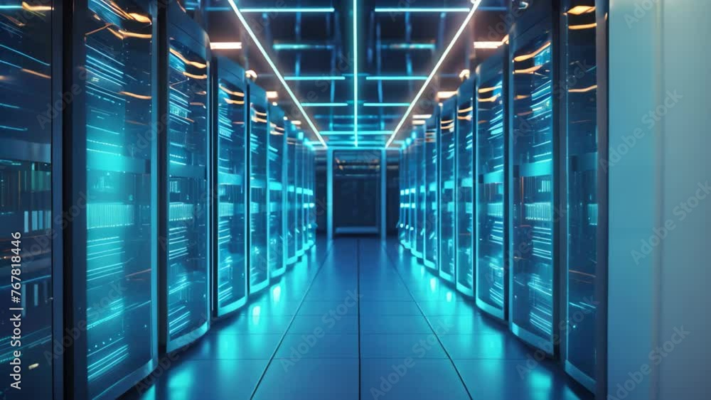 Poster server room data center. internet and technology concept. 3d rendering, server room in data center. 