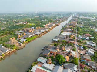 Mang Thit District of Vinh Long Province in the Mekong Delta of Vietnam, the Mang Thit brick village, known as the 'kingdom of bricks' in the region
