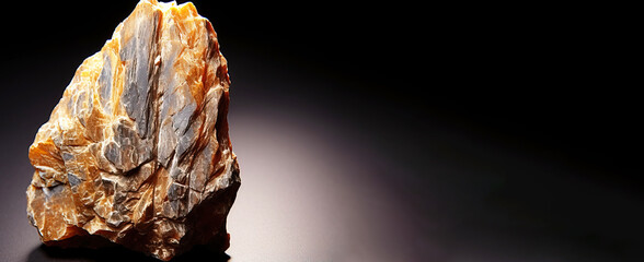 Yuksporite is a rare precious natural stone on a black background. AI generated. Header banner mockup with space.