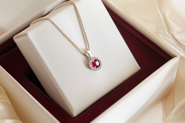 Elegant ruby pendant necklace in gift box