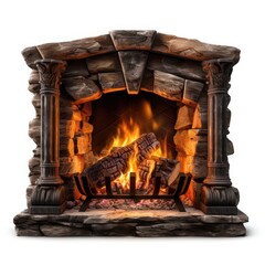 Photo of fireplace isolated on white background