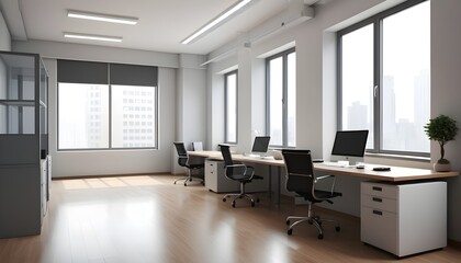 Fototapeta na wymiar Modern office with empty desk and window 