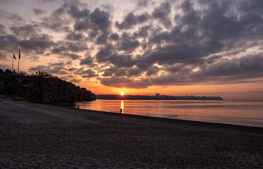 sunset on the beach, konyaalti beach, antalya