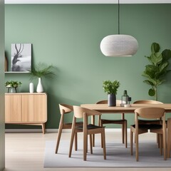 Green home interior design of modern dining room