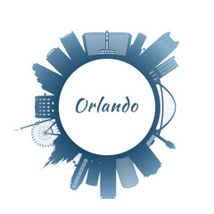 Orlando skyline with colorful buildings. Circular style. Stock vector illustration.