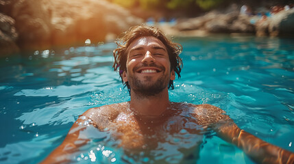 Handsome young man relaxing in sea on a sunny day