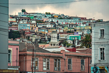 Cityscape details old architecture of Valparaiso Chile