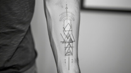 Geometric forearm tattoo in black and white