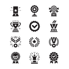 Victorious Trophies: Vector Silhouettes of Winning Awards and Medals- Trophies vector stock.