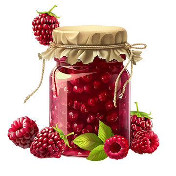 Raspberry jam jar isolated on white 