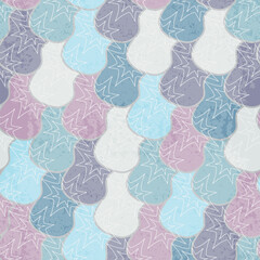 Vector vintage hand drawn grunge seamless pattern with pastel figures and stars