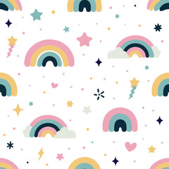 Seamless pattern with cute rainbows, vector image of 6 colors, suitable for silk screen printing