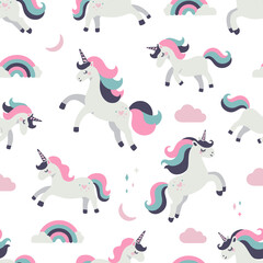 Seamless pattern with cute unicorns