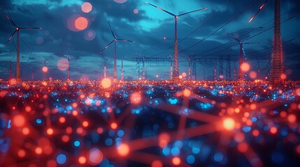 monitoring renewable energy grids, visualized in a sleek, high-tech style, showcasing the fusion of innovation and sustainability, blue sci-fi tone. - obrazy, fototapety, plakaty