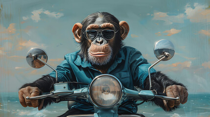 chimpanzee riding motorbike