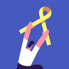 Suicide Prevention Month. Yellow September. Man holds Yellow ribbon. World Suicide Prevention Day. 10 September. Flat vector illustration.