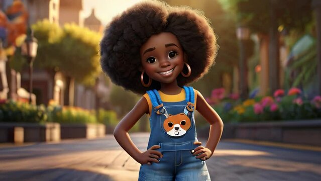 A young afro girl is wearing a cute casual clothes.