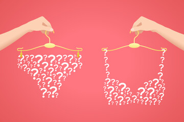 Underpants and bra made from question mark symbols on hangers