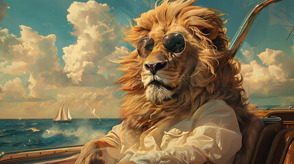 lion on boat